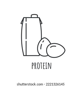 Liquid Egg Whites line icon concept.
Protein Food Nutrition. Eggs and  pack. Monochrome Contour Vector Illustrations on white background
