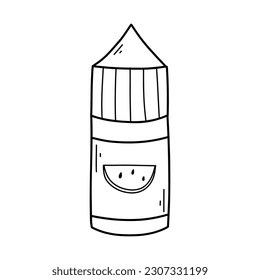 Líquido para cigarrillos electrónicos. Líquido de uva aromatizada. Ilustración vectorial. Estilo Doodle. Vial con nicatina líquida.