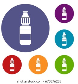Liquid for electronic cigarettes icons set in flat circle reb, blue and green color for web