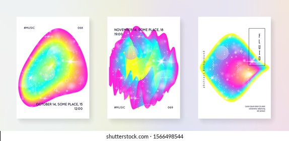 Liquid elements. Colorful layered hologram. Soft banner. Modern holographic gradient, blur, mesh, blend. Rainbow template. Futuristic background. Liquid elements with shapes and fluid.