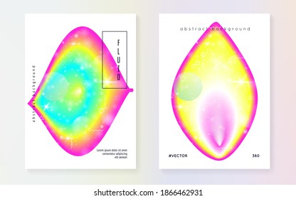 Liquid elements. Cool layered hologram. Soft book. Modern holographic gradient, blur, mesh, blend. Colorful frame. Futuristic background. Liquid elements with shapes and fluid.