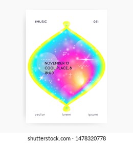 Liquid elements. Futuristic background. Neon frame. Wavy layered hologram. Soft card. Modern holographic gradient, blur, mesh, blend. Liquid elements with shapes and fluid.