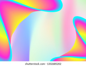 Liquid elements. Holographic 3d backdrop with modern trendy blend. Cosmic invitation, magazine template. Vivid gradient mesh. Liquid elements background with dynamic shapes and fluid.