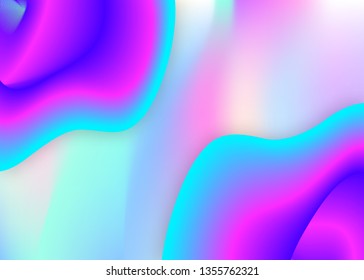 Liquid elements. Holographic 3d backdrop with modern trendy blend. Vivid gradient mesh. Neon report, magazine composition. Liquid elements background with dynamic shapes and fluid.