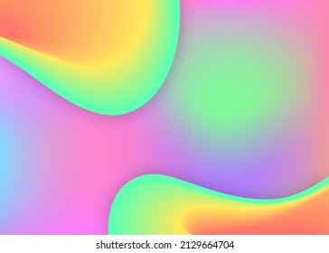 Liquid elements. Holographic 3d backdrop with modern trendy blend. Circle report, card design. Vivid gradient mesh. Liquid elements background with dynamic shapes and fluid.