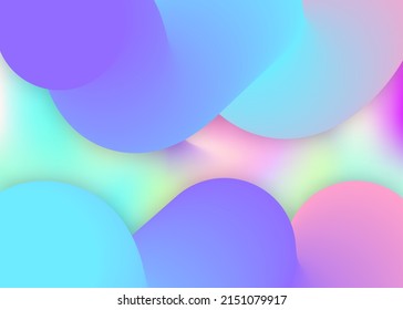 Liquid elements. Holographic 3d backdrop with modern trendy blend. Molecular presentation, cover layout. Vivid gradient mesh. Liquid elements background with dynamic shapes and fluid.