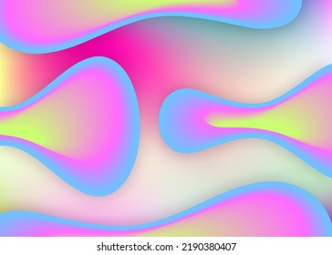 Liquid elements. Holographic 3d backdrop with modern trendy blend. Vivid gradient mesh. Neon flyer, wallpaper frame. Liquid elements background with dynamic shapes and fluid.
