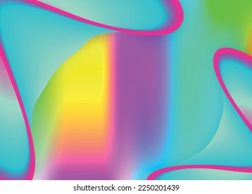 Liquid elements. Holographic 3d backdrop with modern trendy blend. Rainbow card, magazine design. Vivid gradient mesh. Liquid elements background with dynamic shapes and fluid.