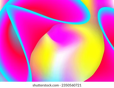 Liquid elements. Holographic 3d backdrop with modern trendy blend. Bright banner, magazine frame. Vivid gradient mesh. Liquid elements background with dynamic shapes and fluid.