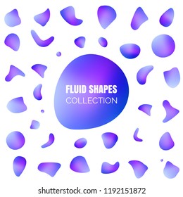 Liquid elements, mixed color plastic shapes or various organic bubbles for modern design. Abstract 3d vector fluid gradients, splashes or blob brush doodles