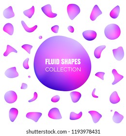 Liquid Elements, Mixed Color Plastic Shapes Or Various Organic Bubbles For Modern Design. Abstract 3d Vector Fluid Gradients, Splashes Or Blob Brush Doodles