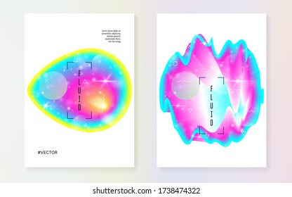 Liquid elements. Modern holographic gradient, blur, mesh, blend. Pop layered hologram. Soft poster. Trendy layout. Futuristic background. Liquid elements with shapes and fluid.