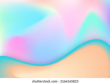 Liquid elements. Round banner, invitation template. Holographic 3d backdrop with modern trendy blend. Vivid gradient mesh. Liquid elements background with dynamic shapes and fluid.