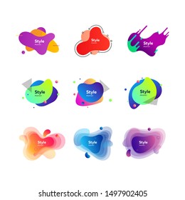 Liquid elements with text sample. Dynamical colored forms and dots. Gradient banners with flowing liquid shapes. Template for design of business card, offer or presentation. Vector illustration