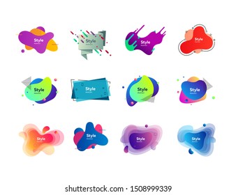 Liquid elements with text sample. Dynamical colored forms and dots. Gradient banners with flowing liquid shapes. Template for design of business card, offer or presentation. Vector illustration