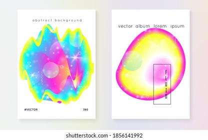 Liquid elements. Trendy layered hologram. Soft presentation. Trendy composition. Futuristic background. Modern holographic gradient, blur, mesh, blend. Liquid elements with shapes and fluid.
