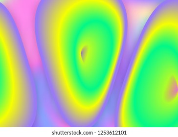 Liquid elements. Vivid gradient mesh. Round banner, wallpaper layout. Holographic 3d backdrop with modern trendy blend. Liquid elements background with dynamic shapes and fluid.