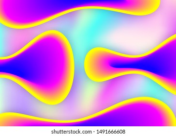 Liquid elements. Vivid gradient mesh. Holographic 3d backdrop with modern trendy blend. Magic banner, book design. Liquid elements background with dynamic shapes and fluid.