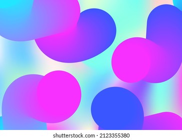 Liquid elements. Vivid gradient mesh. Holographic 3d backdrop with modern trendy blend. Round wallpaper, invitation composition. Liquid elements background with dynamic shapes and fluid.