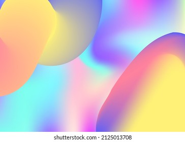 Liquid Elements. Vivid Gradient Mesh. Psychedelic Wallpaper, Magazine Composition. Holographic 3d Backdrop With Modern Trendy Blend. Liquid Elements Background With Dynamic Shapes And Fluid.