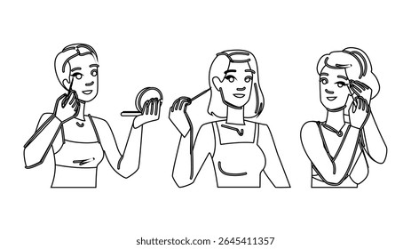 liquid eyeliner woman vector. gel waterproof, precision cat, eye kohl liquid eyeliner woman character. people black line pencil drawing illustration