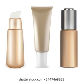 Flüssige Kosmetikflasche für Gesichtsgrundlagen. Cremige Textur Gesichtsbehandlungsschlauch, brande Werbung, Marketing-Promotion. Luxus Fluid Concealer Pumpflasche für Mode Make-up