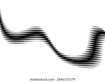 Fluxo de líquido. Forma de curva listrada preta sobre fundo branco. Padrão vetorial geométrico com efeito de ilusão ótica. Fundo do vetor. Elemento de design moderno para cartazes, capas, branding e web design