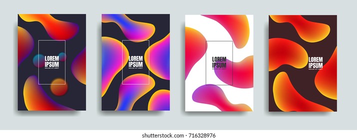 Liquid, flow, fluid colors background set. Fluid colors shapes. Colorful geometric shapes in motion. Applicable for covers, placards, posters, flyers and banner designs.