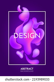 Liquid flow, pink 3D neon lava lamp vector geometric purple background frame for banner, card, UI design or wallpaper. Gradient mesh bubble in the shape of a wave drop. Fluid colorful abstract shapes.
