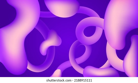 Liquid flow purple, 3D neon lava lamp vector geometric background for banner, card, UI design or wallpaper. Gradient mesh bubble in the shape of a wave drop. Fluid colorful 3d tubes.