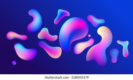 Liquid flow purple, blue 3D neon lava lamp vector geometric background for banner, card, UI design or wallpaper. Gradient mesh bubble in the shape of a wave drop. Fluid colorful abstract shapes.