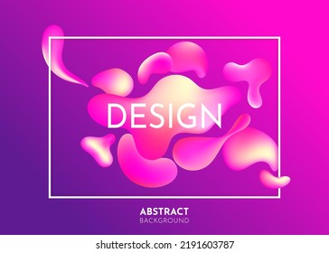 Liquid flow purple, pink 3D neon lava lamp vector geometric background frame for banner, card, UI design or wallpaper. Gradient mesh bubble in the shape of a wave drop. Fluid colorful abstract shapes.