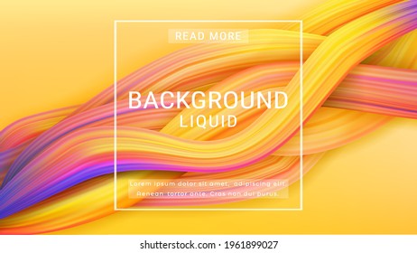 Liquid flow yellow layout. Vector oil paint background with 3d wave shapes. Horizontal fluid banner. EPS 10 with mesh objects for creative art design. Size is a multiple of 1920x1080 pixels. svg