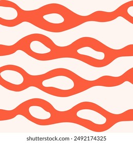Liquid Flowing Abstract Seamless Pattern. Hand drawn wavy fluid texture with red and white colors. Trendy blend background. Repeat vector illustration