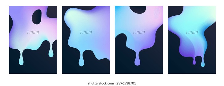 Liquid flowing shapes. Set of abstract backgrounds with soft color fluid gradients for creative graphic design. Vector illustration.