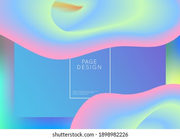 Liquid fluid. Bright screen, app design. Holographic 3d backdrop with modern trendy blend. Vivid gradient mesh. Liquid fluid with dynamic elements and shapes. Landing page.