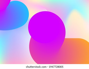 Liquid fluid. Circle certificate, magazine template. Vivid gradient mesh. Holographic 3d backdrop with modern trendy blend. Liquid fluid background with dynamic elements and shapes.