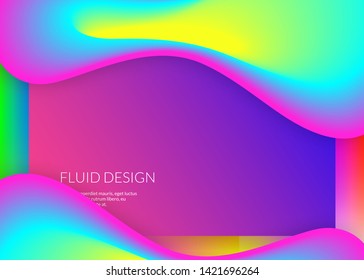 Liquid fluid. Circle mobile, banner design. Vivid gradient mesh. Holographic 3d backdrop with modern trendy blend. Liquid fluid with dynamic elements and shapes. Landing page.