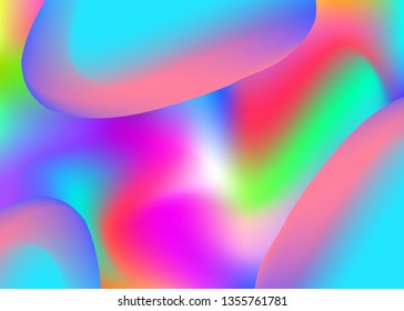 Liquid fluid. Circle wallpaper, book layout. Vivid gradient mesh. Holographic 3d backdrop with modern trendy blend. Liquid fluid background with dynamic elements and shapes.