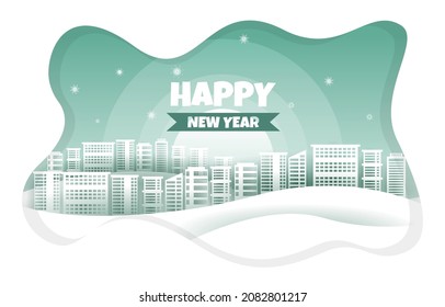 Liquid Fluid City Building Winter New Year Paper Cut Illustration