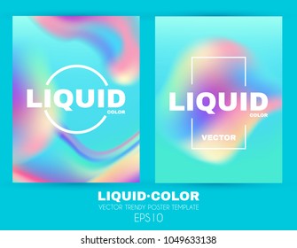 Liquid and Fluid Colors Abstract Poster Template Set. Soft Blur Cover Collection. Trendy Wavy Dynamic Design. Vector illustration