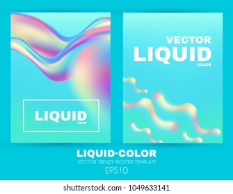 Liquid and Fluid Colors Abstract Poster Template Set. Soft Blur Cover Collection. Trendy Wavy Dynamic Design. Vector illustration