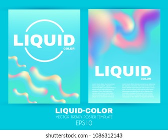 Liquid and Fluid Colors Abstract Poster Template Set. Soft Blur Cover Collection. Trendy Wavy Dynamic Design. Vector illustration