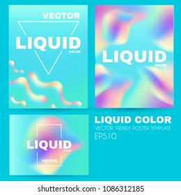 Liquid and Fluid Colors Abstract Poster Template Set. Soft Blur Cover Collection. Trendy Wavy Dynamic Design. Vector illustration