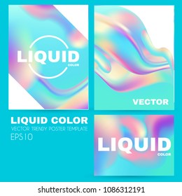 Liquid and Fluid Colors Abstract Poster Template Set. Soft Blur Cover Collection. Trendy Wavy Dynamic Design. Vector illustration