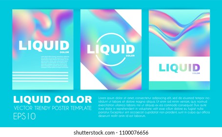Liquid and Fluid Colors Abstract Poster Template Set. Soft Blur Cover Collection. Trendy Wavy Dynamic Design. Vector illustration