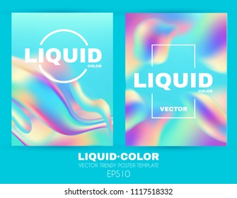 Liquid and Fluid Colors Abstract Poster Template Set. Soft Blur Cover Collection. Trendy Wavy Dynamic Design. Vector illustration