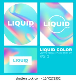 Liquid and Fluid Colors Abstract Poster Template Set. Soft Blur Cover Collection. Trendy Wavy Dynamic Design. Vector illustration
