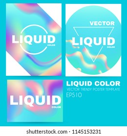 Liquid and Fluid Colors Abstract Poster Template Set. Soft Blur Cover Collection. Trendy Wavy Dynamic Design. Vector illustration