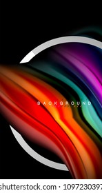 Liquid fluid colors holographic design with metallic style line shape. Vector artistic illustration for presentation, app wallpaper, banner or poster